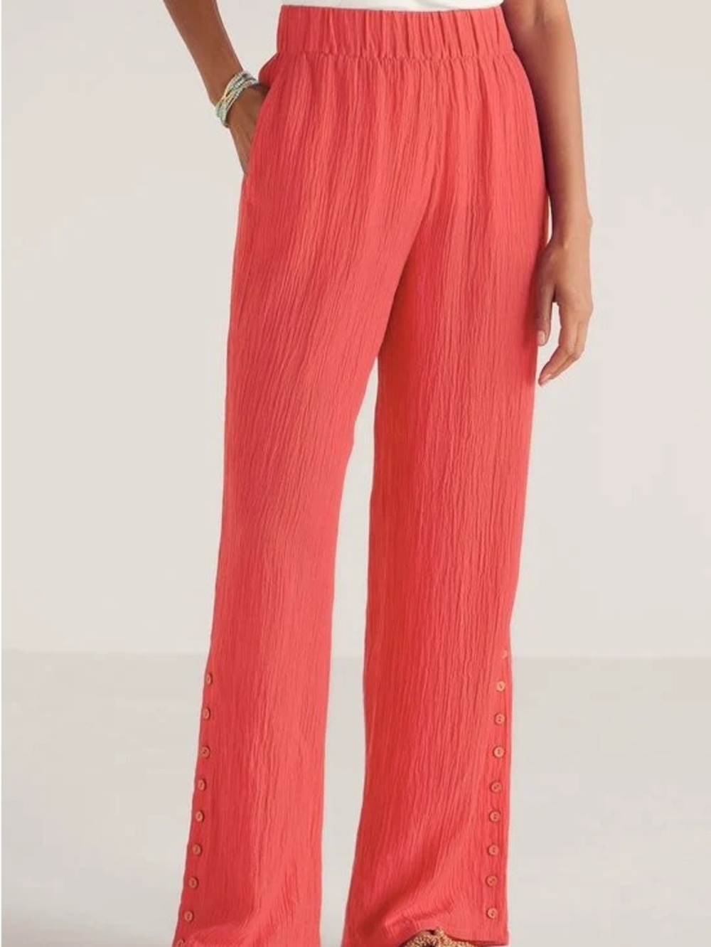 Soft Surroundings Oceo Crinkle Gauze Wide Leg Pants Terracotta Rust Medium Vacay